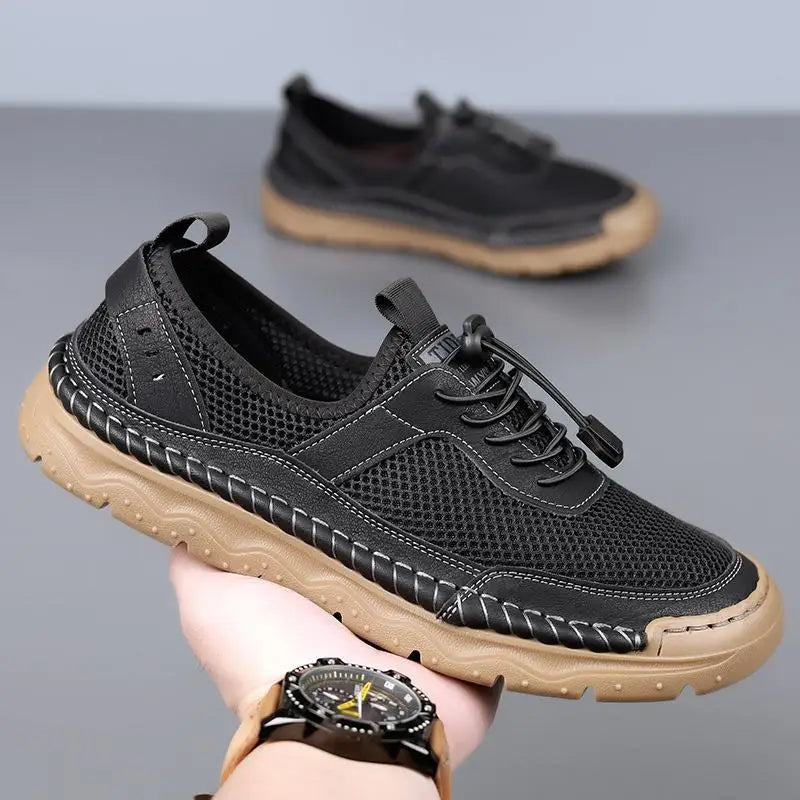 2026 Spring Summer Mens Shoes Flat Breathable Mesh Shoes Brand Male Footwear Black White Brown