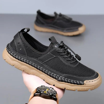 2026 Spring Summer Mens Shoes Flat Breathable Mesh Shoes Brand Male Footwear Black White Brown