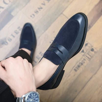 Summer Men Genuine Leather Casual Shoes Mens Wedding Black Dress Shoes Mens Banquet Loafers Blue Outdoor Walking Shoes Big Size
