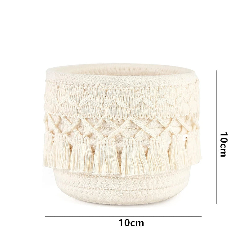 LMETJMA Macrame Makeup Organizer Boho Wicker Pencil Holder Makeup Brush Holder Organizer Comb Brushes Mini Storage Basket