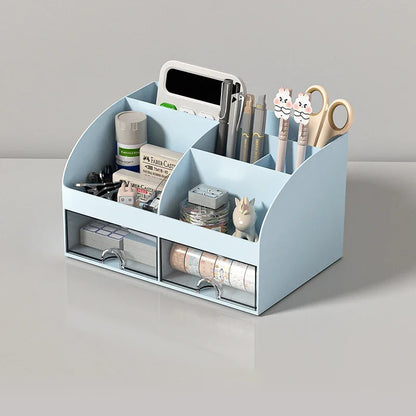 Home Office Desktop Stationery Storage Box 6 Compartments 2 Drawers Decorative Desk Organizer Dressing Table Makeup Storage Case
