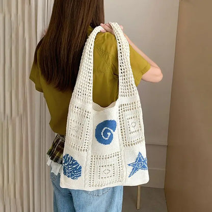 Designer Knitted High-capacity Tote Bags Women's Summer Beach Bag Casual Hollow Woven Underarm Shoulder Bag
