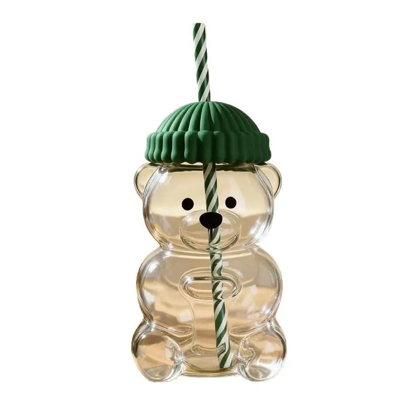 Bear Coffee Cup  Cartoon Bear Shaped Coffee Mug Cute Bear Mug Plastic Cup With Straw Transparent Creative Milk Coffee Water Cups