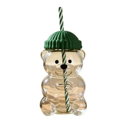 Bear Coffee Cup  Cartoon Bear Shaped Coffee Mug Cute Bear Mug Plastic Cup With Straw Transparent Creative Milk Coffee Water Cups