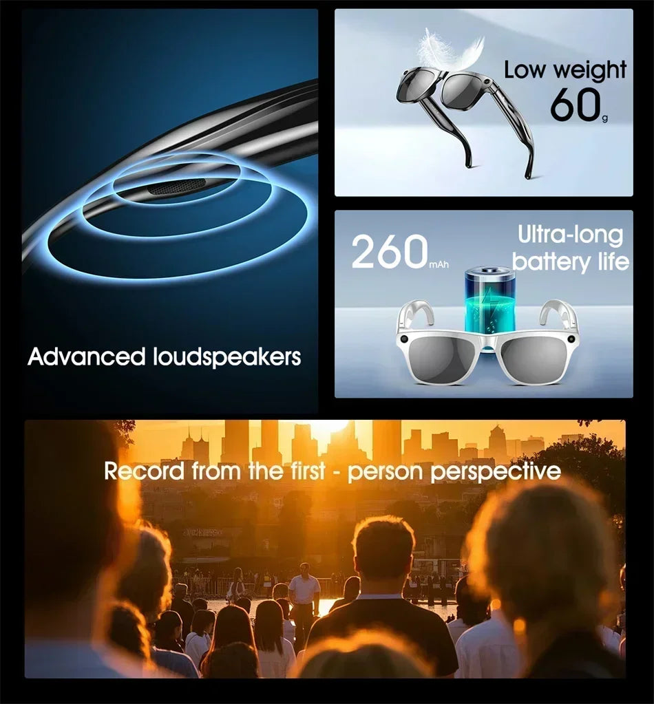 Lenovo 2026 New 8K Bluetooth AI Glasses 1200MP HD Camera Chat GPT Voice Assistant Music Player Translate Call Smart Sunglasses