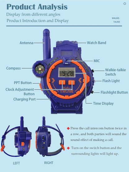 2Pcs Electronic Walkie Talkie Watch Toys, Creative Rechargeable Walkie Talkie With Compass Spying Gadgets Gifts for Kids