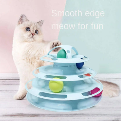 Turnable Toys 4 Levels for Cats Accessories Tower Tracks with Balls Cat Toy Interactive Intelligence Training with Fun Cat Stick