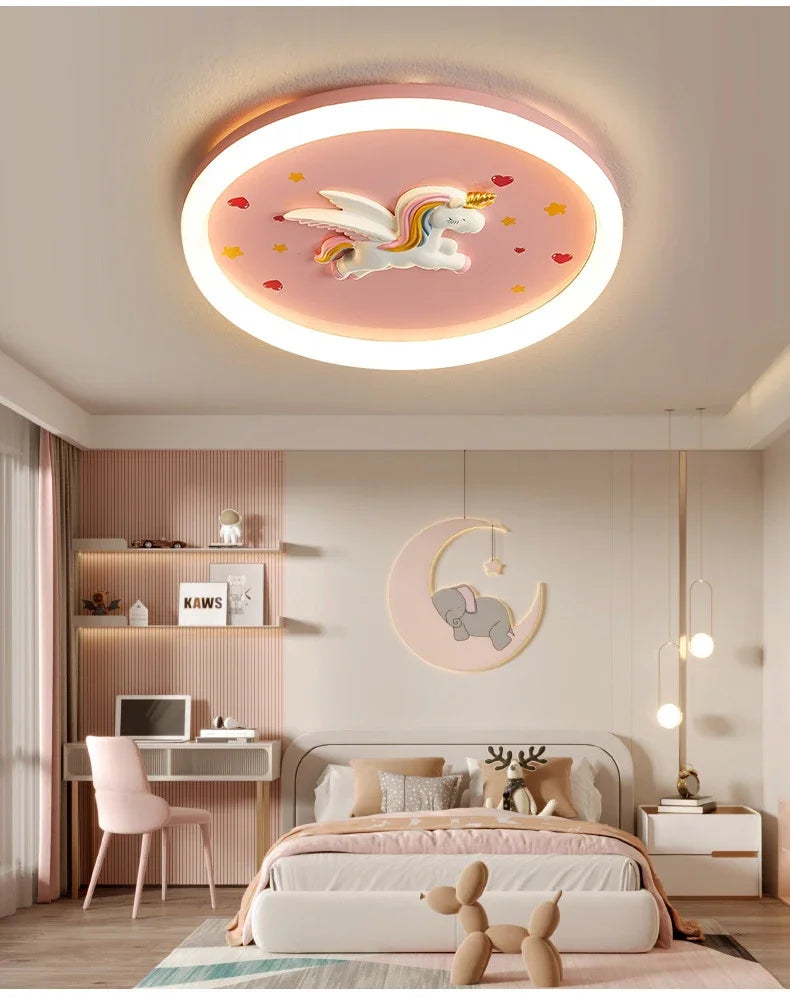 2026 Pink Rainbow Unicorn Light Princess Room Ceiling Lamps LED Warm Cute Nursery Children's Room Girl Bedroom Pegasus Ceiling L