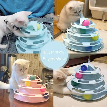 Turnable Toys 4 Levels for Cats Accessories Tower Tracks with Balls Cat Toy Interactive Intelligence Training with Fun Cat Stick