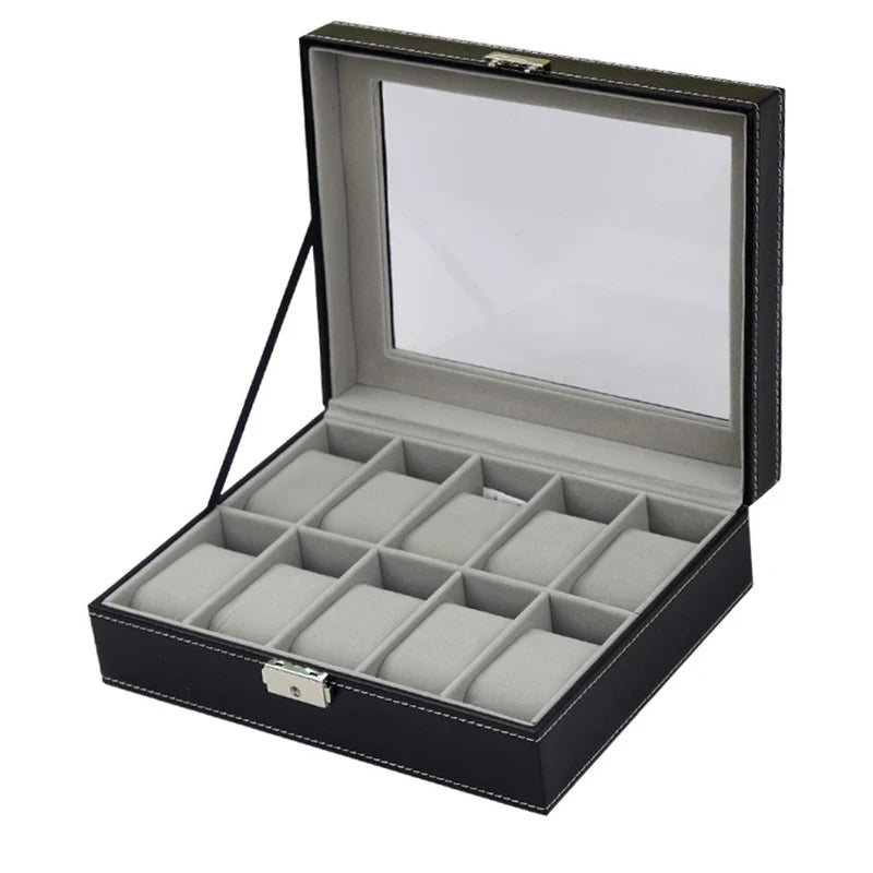 Watch Box, 12-10-6-Slots Watch Case with Large Glass Lid, Removable Watch Pillows, Watch Box Organizer, Gift for Loved Ones
