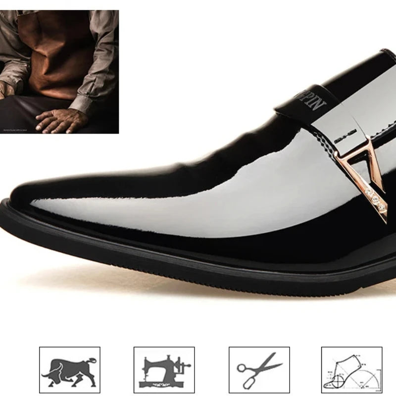 2026 Leather Shoes for Men Patent Leather Mens Casual Oxford Shoes Moccasin Glitter Male Footwear Designer Business Casual Shoes