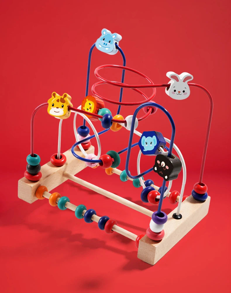 Wooden Toys Bead Maze Colorful Animals Fruits Shapes Educational Counting Learning Circle Toys Kids Classic Gifts for Toddlers