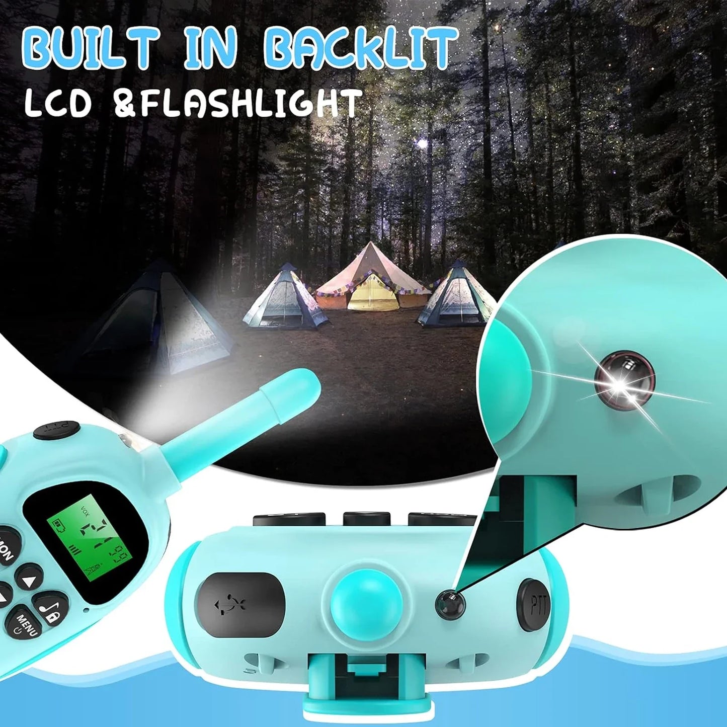 Kids Walkie Talkies 2 Pack Rechargeable Toy Two Way Radio 22 Channels 3KM Long Range for Children Outdoor Play Birthday Gifts