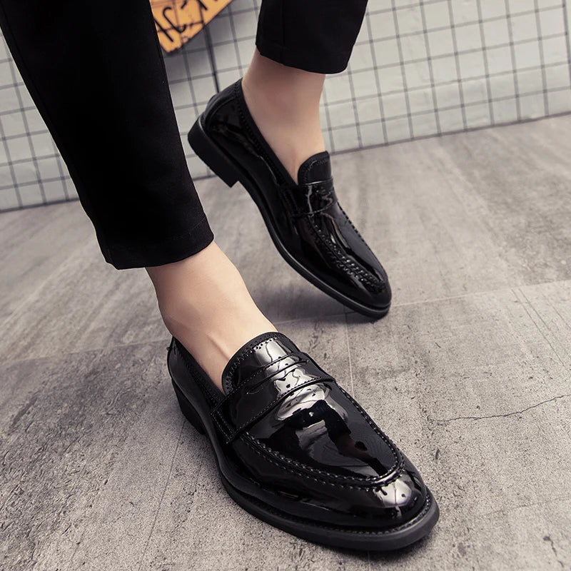 Summer Men Genuine Leather Casual Shoes Mens Wedding Black Dress Shoes Mens Banquet Loafers Blue Outdoor Walking Shoes Big Size