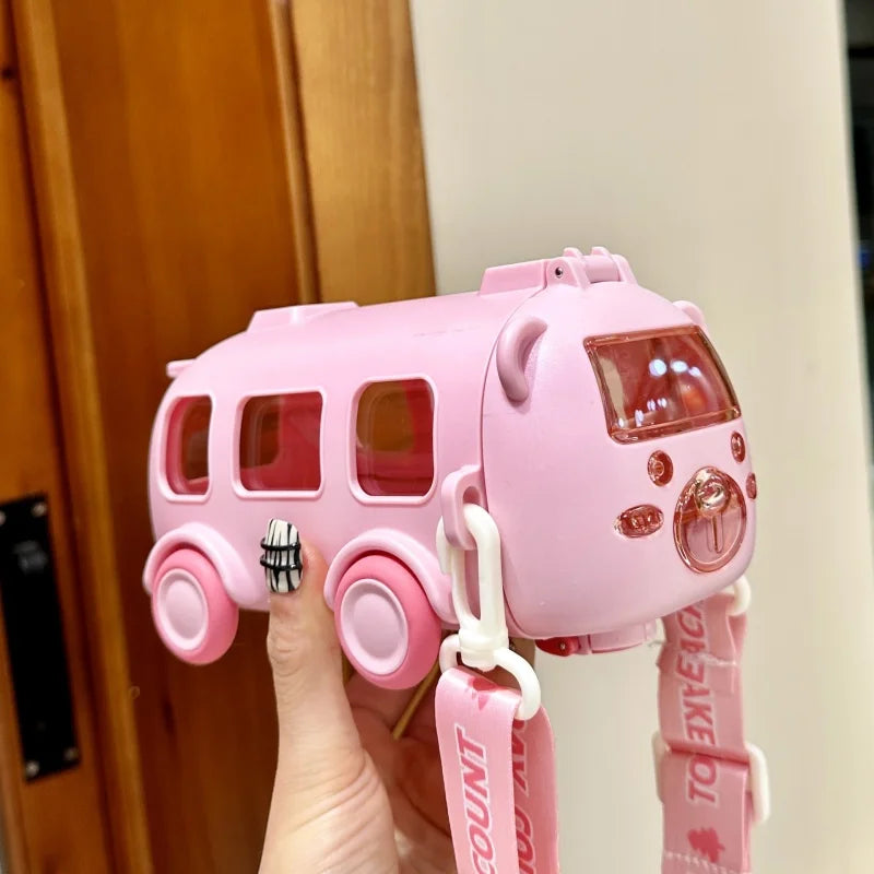 Cute Kids Water Bottle With Straw Fun 0.5L Car-Themed Drinkware For Toddlers Leakproof BPA-Free