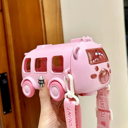 Cute Kids Water Bottle With Straw Fun 0.5L Car-Themed Drinkware For Toddlers Leakproof BPA-Free