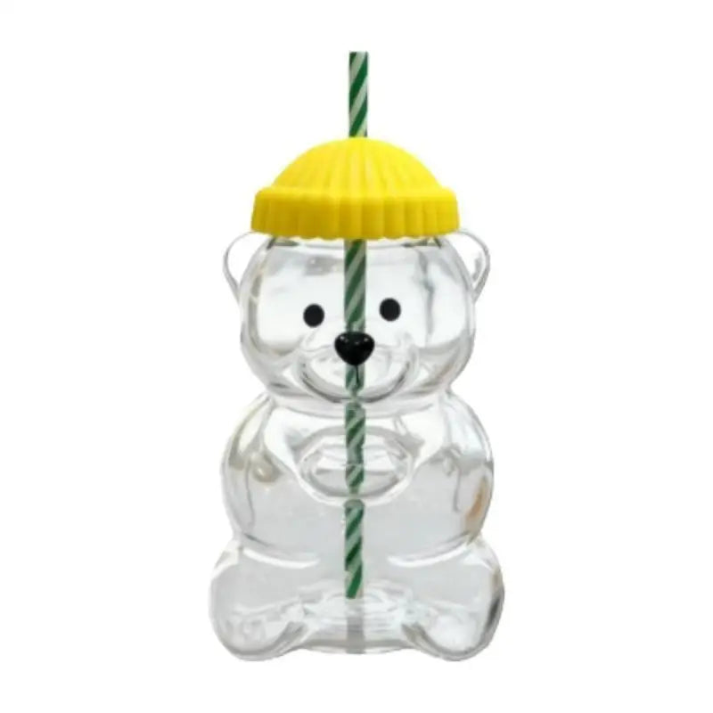 Bear Coffee Cup  Cartoon Bear Shaped Coffee Mug Cute Bear Mug Plastic Cup With Straw Transparent Creative Milk Coffee Water Cups