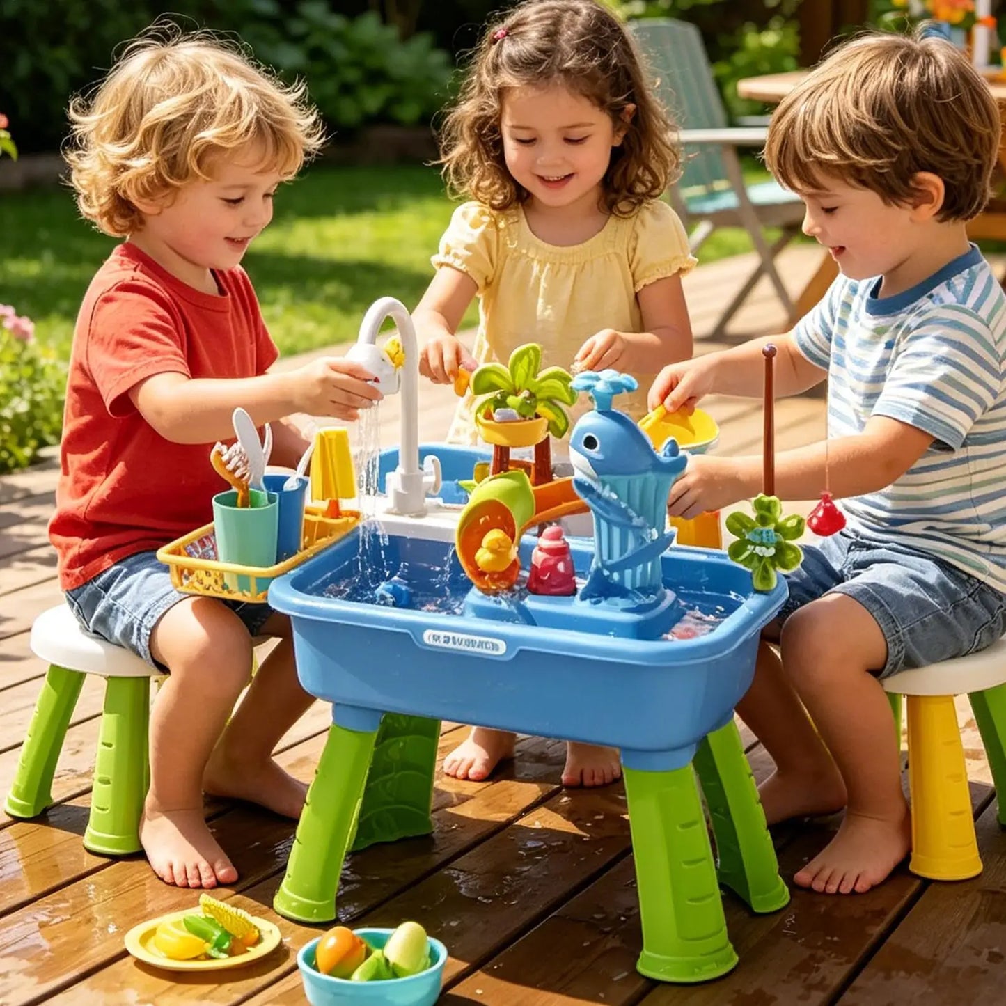 Outdoor Water Play Table for Boys Girls Sensory Activity Toys summer Outside Backyard Beach Park Daycare Preschool Patio