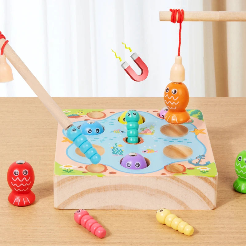 Children Wooden Fishing Game Toys Early Education Color Cognitive Toy Kids Interactive Games Toys for Gifts Fine Motor Skill
