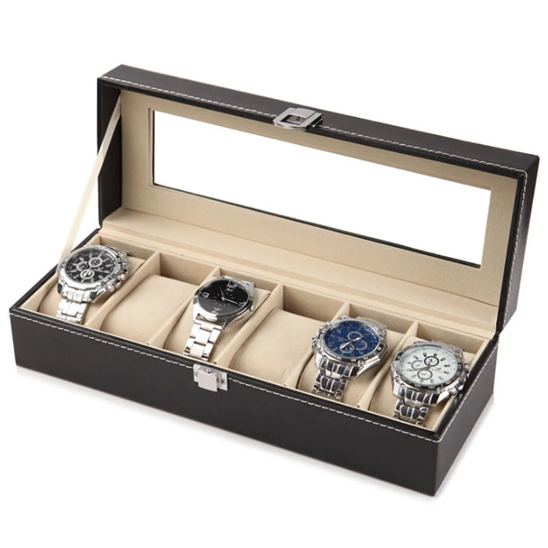 Watch Box, 12-10-6-Slots Watch Case with Large Glass Lid, Removable Watch Pillows, Watch Box Organizer, Gift for Loved Ones