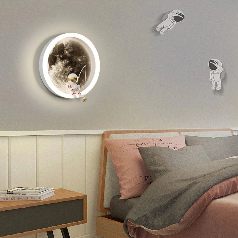 Spaceman Astronaut Moon Round Led Wall Lamp  Kids Bedroom Sleeping Night Lights Boys And Girls Warm Background Sconces