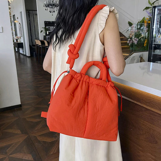 Casual Large Capacity Puffer Tote Bag Designer Padded Nylon Women Handbags Knotted Strap Shouder Crossbody Bags Warm Sac