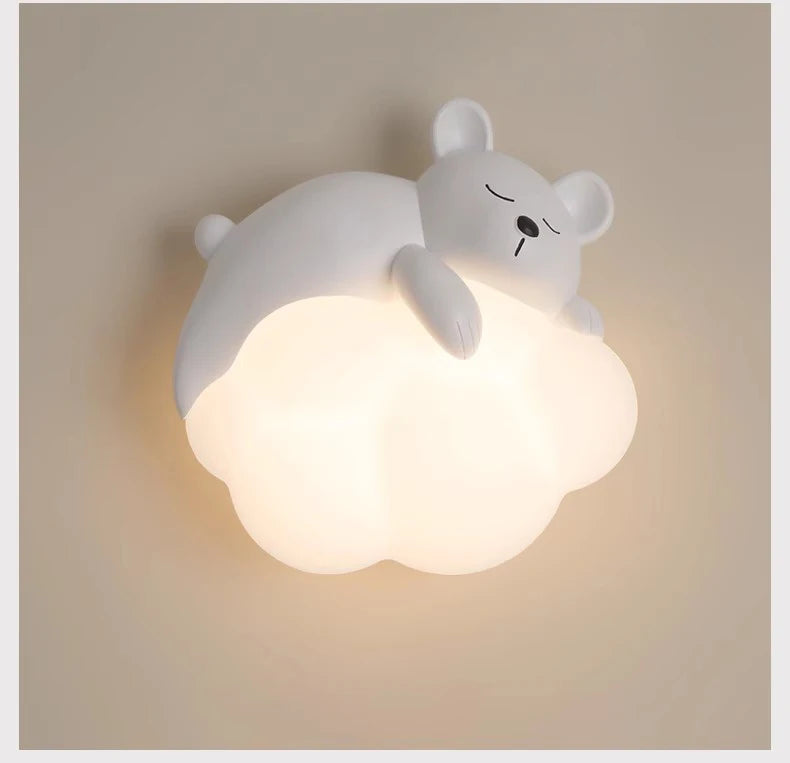 Cute Children's Room Bedside Wall Lamp Bear Rabbit Cloud Lamp Creative Cream Style Baby Room Nursery Boy Girl Bedroom Wall Light