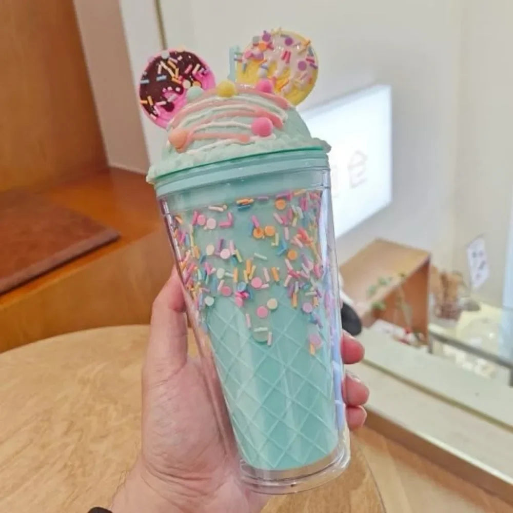 450ml Cute Water Bottle for Girls with Sequins BPA FREE Double Wall Tumbler with Straw Reusable Smoothie Cup Drinkware Xmas Gift