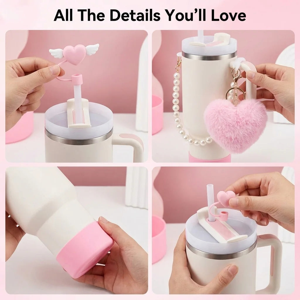 8pcs Tumbler Accessories Set for Stanley 40oz 30oz Cup with Handle, Straw Cover,Silicone Boot for Water Bottle Decor for Gift