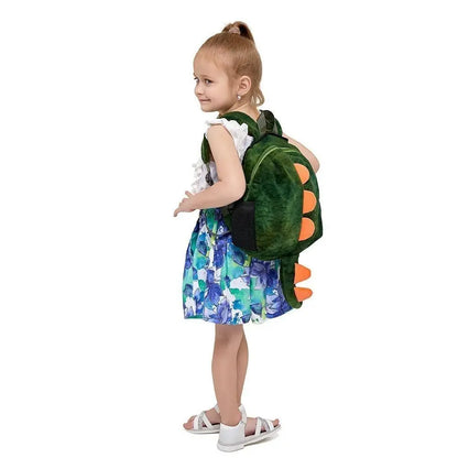 High Quality Cartoon Dinosaur Children's Backpack with Hat Plush Hooded Shoulders Bag Detachable Hat