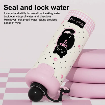 Cartoon Animal Float Ball Water Bottle - 316 Stainless Steel Insulated Tumbler with Straw & Carry Strap for Kids and Students