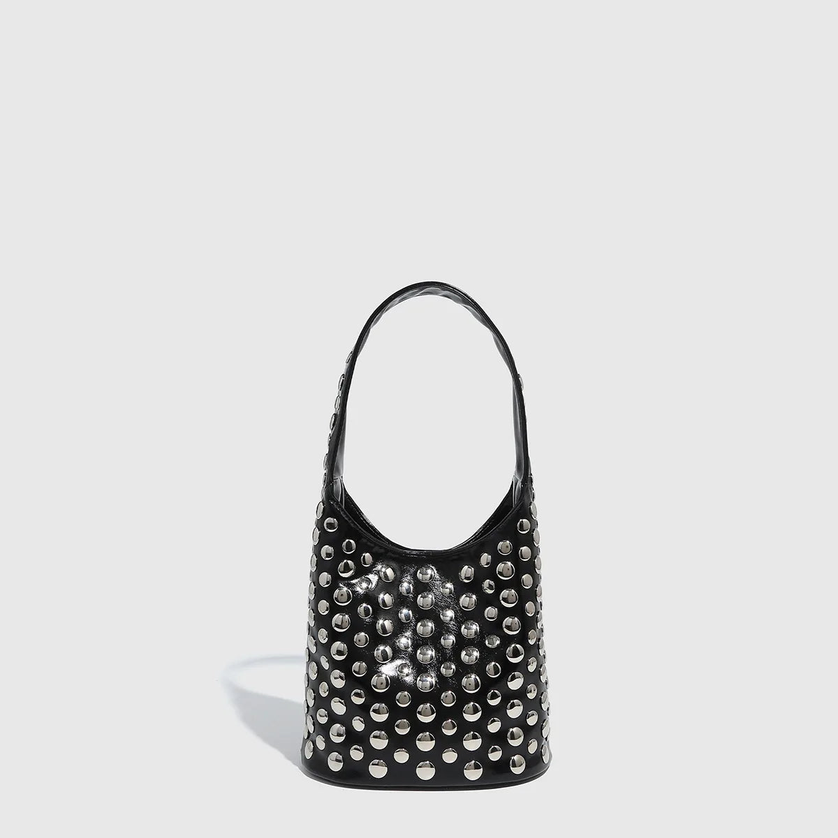 Women's Bags Punk Style Embellished Double-Faced Round Rivet Inlaid Niche Luxury Bucket Bag Chic Lady Underarm Shoulder Bag