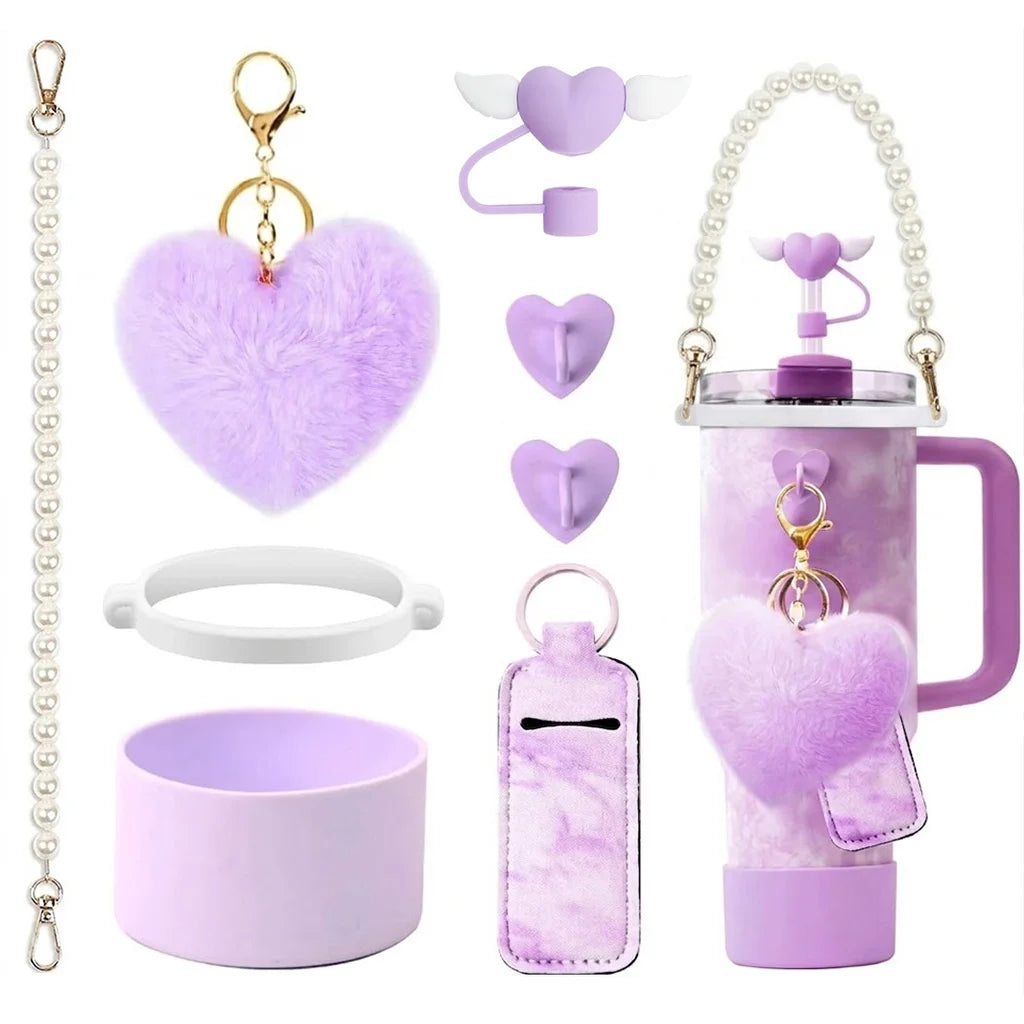 8pcs Tumbler Accessories Set for Stanley 40oz 30oz Cup with Handle, Straw Cover,Silicone Boot for Water Bottle Decor for Gift