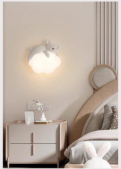 Children's Room Bedside Wall Lamp Bear Rabbit Cloud Lamp Creative Cream Style Baby Room Nursery Boy Girl Bedroom Wall Light
