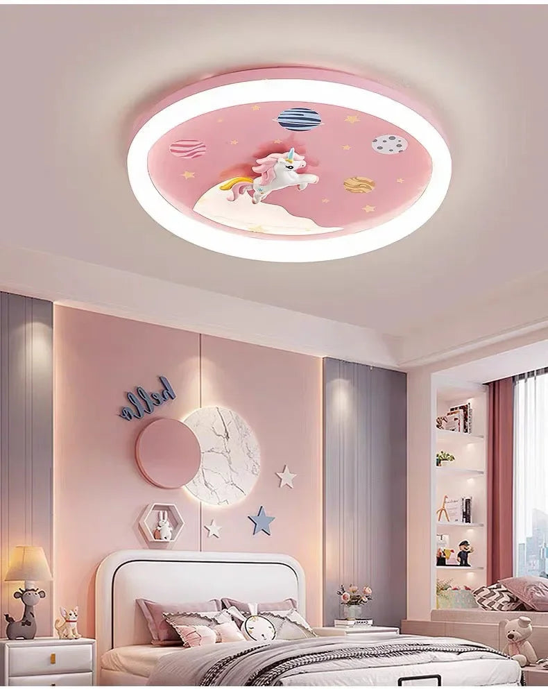 2026 Pink Rainbow Unicorn Light Princess Room Ceiling Lamps LED Warm Cute Nursery Children's Room Girl Bedroom Pegasus Ceiling L
