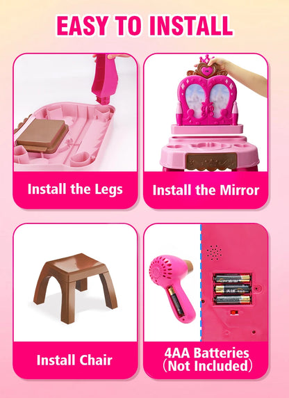 Girls Makeup Toys Woman Career Role Play Toys Inductive Door-opening Pretend Beauty and Fashion Sets Hair Styling for Kids Child