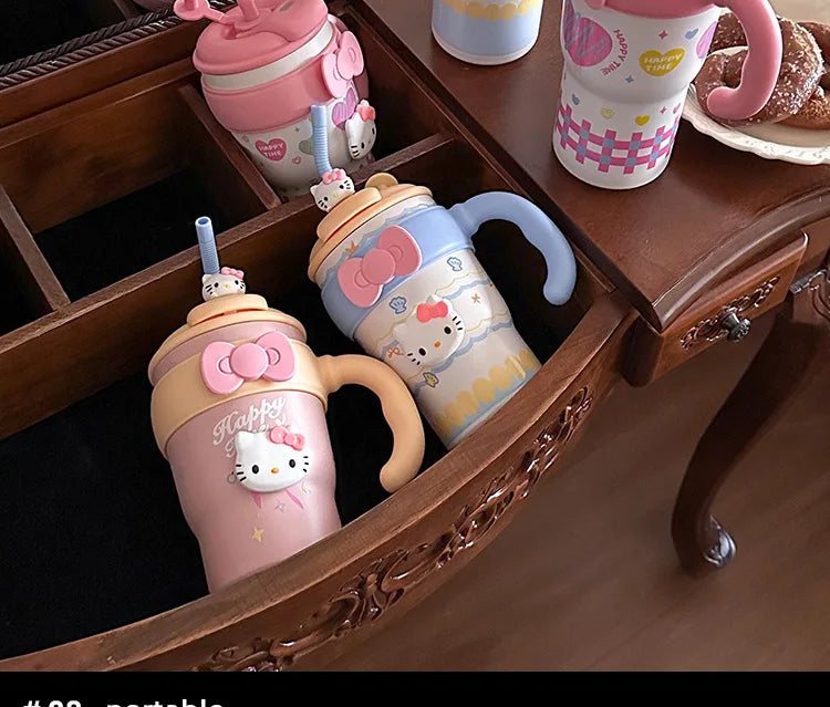 Sanrio Hello Kitty Large Tumbler with Handle, 316 Stainless Steel Straw Cup Insulated, Cute Water Bottle for Women Girls