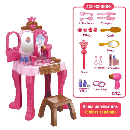 Girls Makeup Toys Woman Career Role Play Toys Inductive Door-opening Pretend Beauty and Fashion Sets Hair Styling for Kids Child
