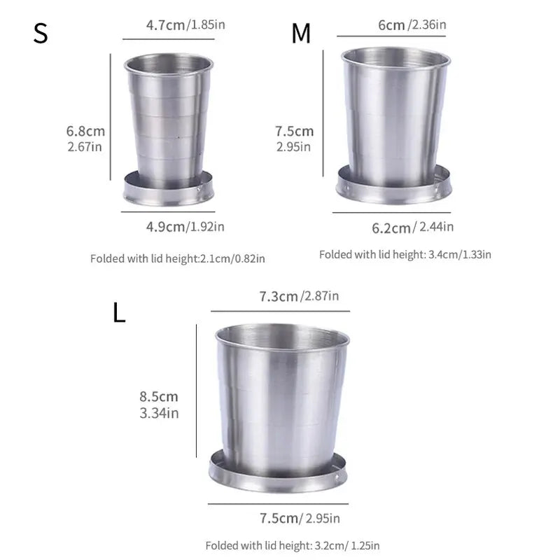 Outdoor Portable Camping Portable Metal Stainless Steel Telescopic Cups Folding Cups Drinks Cups.