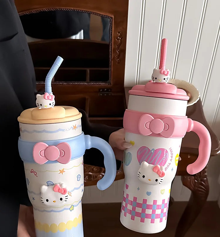 Sanrio Hello Kitty Large Tumbler with Handle, 316 Stainless Steel Straw Cup Insulated, Cute Water Bottle for Women Girls