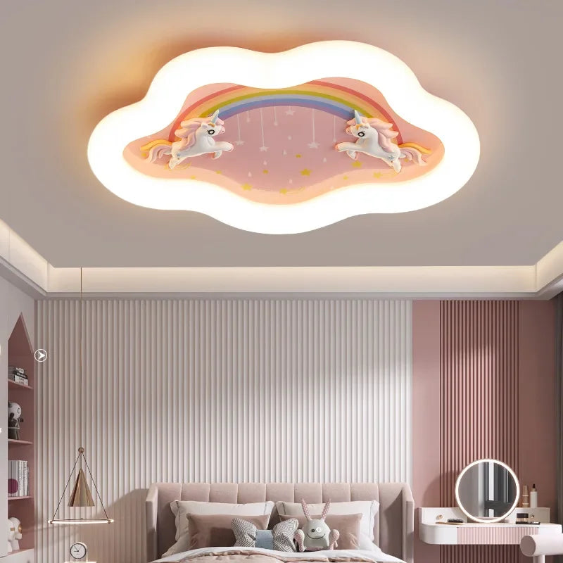 2026 Pink Rainbow Unicorn Light Princess Room Ceiling Lamps LED Warm Cute Nursery Children's Room Girl Bedroom Pegasus Ceiling L
