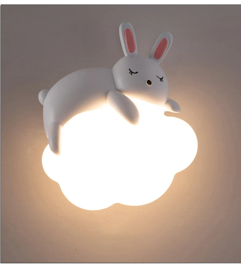 Cute Children's Room Bedside Wall Lamp Bear Rabbit Cloud Lamp Creative Cream Style Baby Room Nursery Boy Girl Bedroom Wall Light