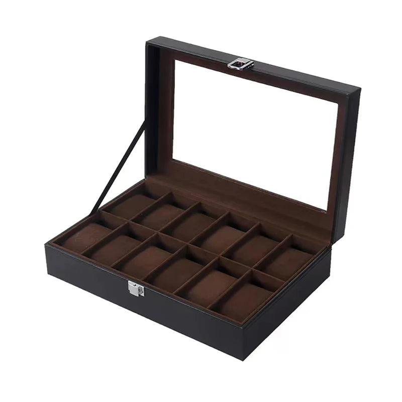 Watch Box, 12-10-6-Slots Watch Case with Large Glass Lid, Removable Watch Pillows, Watch Box Organizer, Gift for Loved Ones