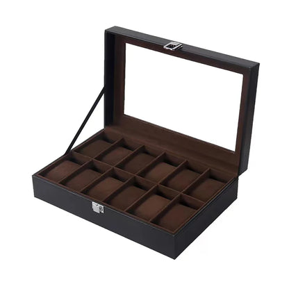 Watch Box, 12-10-6-Slots Watch Case with Large Glass Lid, Removable Watch Pillows, Watch Box Organizer, Gift for Loved Ones