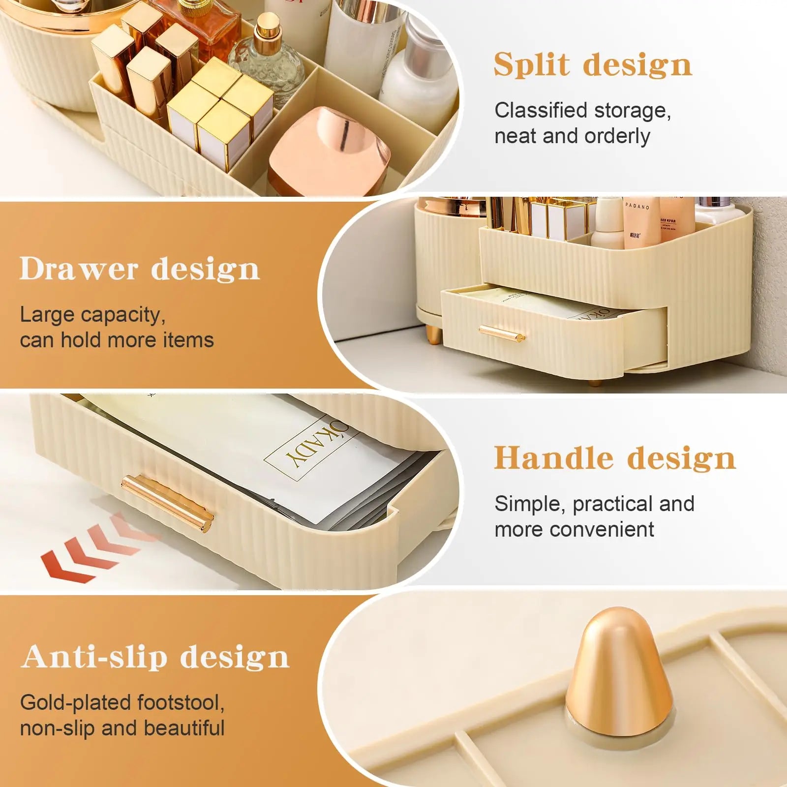 Makeup Brush Holder Large Capacity Skincare Organizer Makeup Organizer Countertop with Drawers 360 Rotating for Vanity Desk NEW
