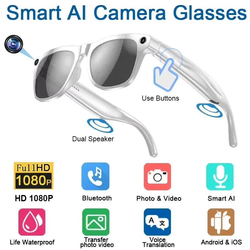 Lenovo 2026 New 8K Bluetooth AI Glasses 1200MP HD Camera Chat GPT Voice Assistant Music Player Translate Call Smart Sunglasses