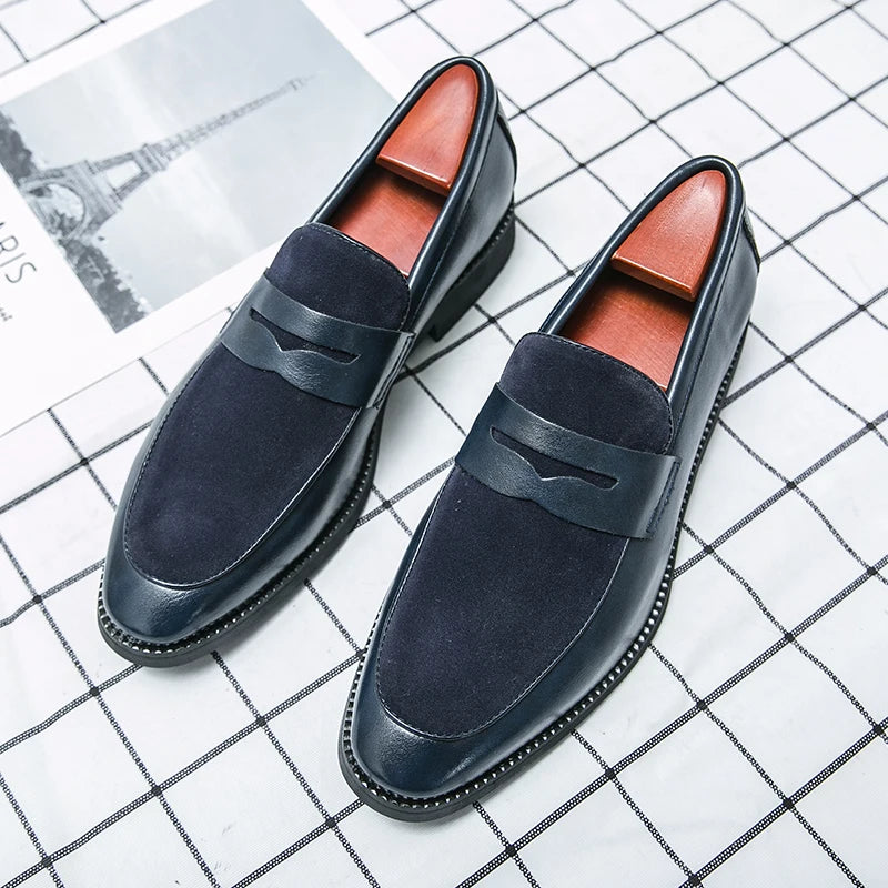 Summer Men Genuine Leather Casual Shoes Mens Wedding Black Dress Shoes Mens Banquet Loafers Blue Outdoor Walking Shoes Big Size