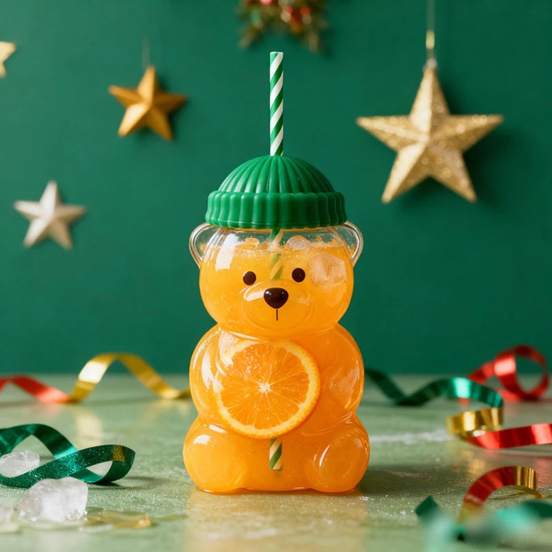 Transparent Bear Shape Plastic Or Glass Cup With Straw Coffee Mug For Men Women Birthday Christmas Gift Beverage Milk Tea Cup