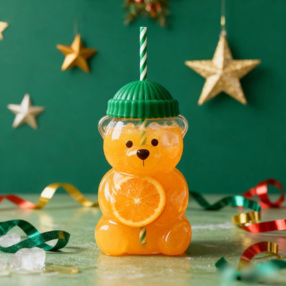 Transparent Bear Shape Plastic Or Glass Cup With Straw Coffee Mug For Men Women Birthday Christmas Gift Beverage Milk Tea Cup