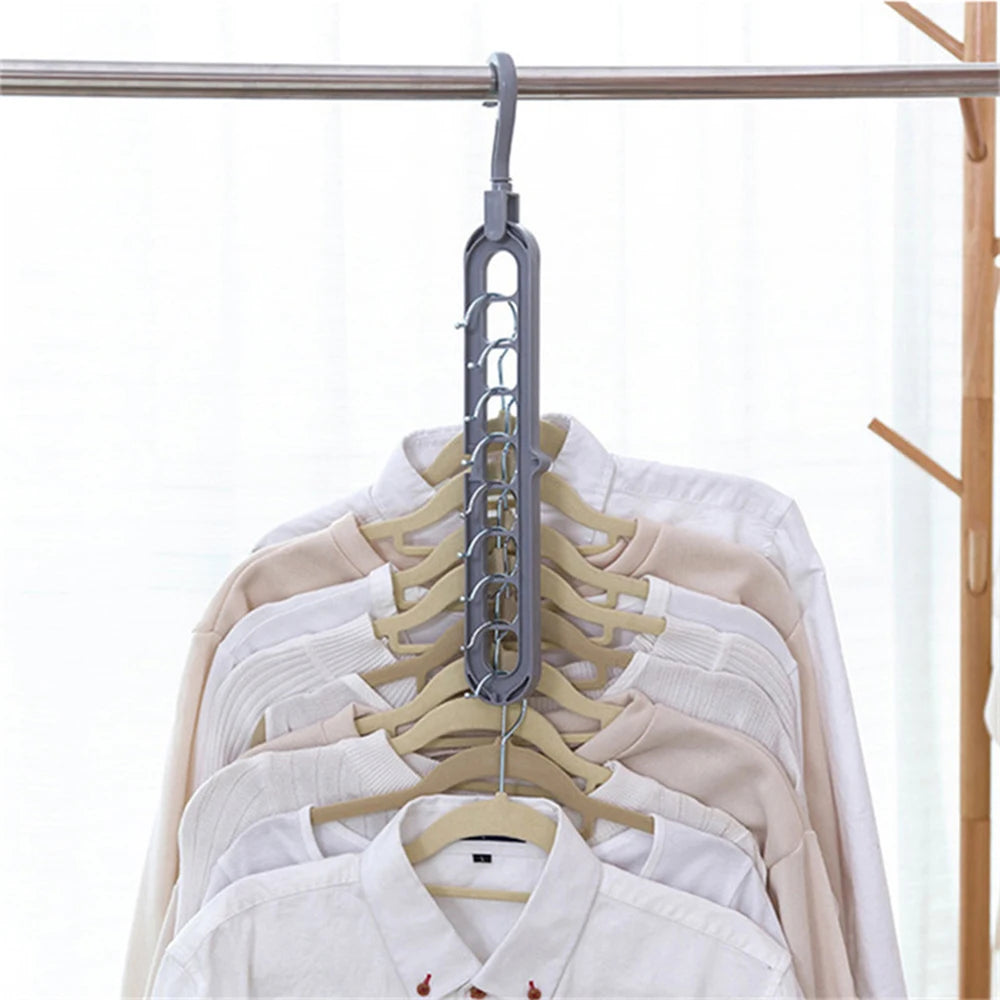 Clothes Hanger Nine Hole Wardrobe Organizer Space Saving Home Household Multi-Functional Drying Rack Plastic Storage